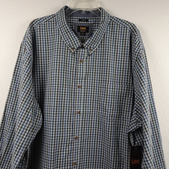 Lee Button Front Shirt Men's Size 3XL Blue Gray Plaid Long Sleeve - Picture 2 of 8